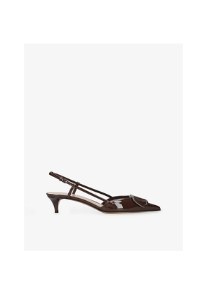 Womens Valentino Garavani Vlogo Signature 40 Patent-Leather Slingback Courts