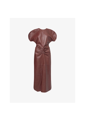 Womens Victoria Beckham Gathered-Waist Leather Midi Dress