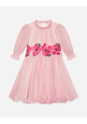 Dolce & Gabbana Chiffon Dress With Embroidered Flowers - Woman Multi-colored Silk 3 Years