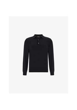 Mens Boggi Milano Long-Sleeve Knitted Merino-Wool Polo Shirt
