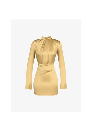 Womens House of CB Amala Long-Sleeve Satin Mini Dress