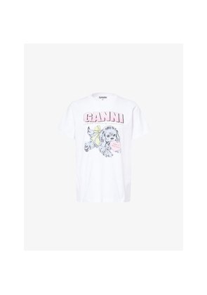Womens Ganni Basic Neon Puppy Cotton-Jersey T-Shirt