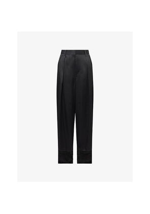 Womens Victoria Beckham Wide-Leg Turn-Up Fluid-Crepe Trousers