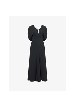 Womens Victoria Beckham Blouson-Sleeve Fluid-Cady Midi Dress