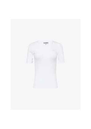 Womens Ganni Round-Neck Ribbed Stretch-Cotton T-Shirt