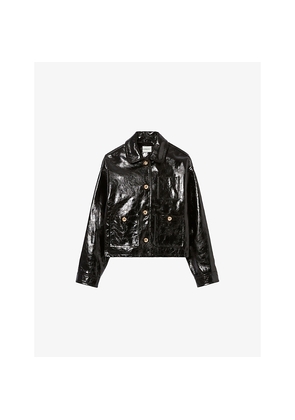 Womens Claudie Pierlot Collared Relaxed-Fit Leather Jacket