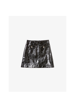 Womens Claudie Pierlot Patch-Pocket Mid-Rise Patent-Leather Mini Skirt