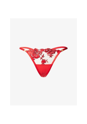 Womens Bluebella Lavanya Floral-Embroidered Stretch-Mesh Thong
