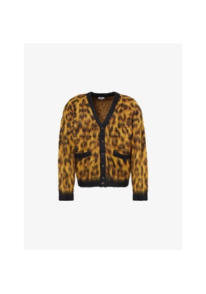 Mens Obey Patron Leopard-Pattern Brushed Wool-Blend Cardigan