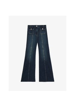 Womens Reiss Flared Mid-Rise Stretch-Denim Jeans