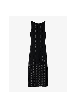 Womens Sandro Fringed Boat-Neck Stretch-Knit Maxi Dress