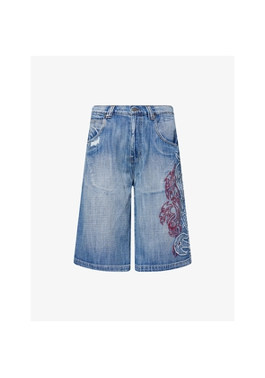Mens Jaded London Tribal Colossus Embroidered Denim Shorts