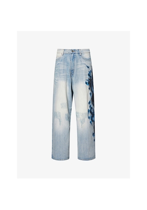 Mens Jaded London Spike Airbrush Wide-Leg Denim Jeans