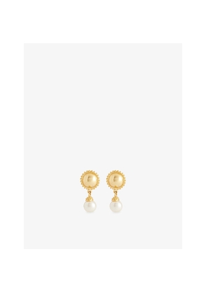 Womens Jennifer Gibson Jewellery Pre-Loved Sunburst Gold-Plated Metal and Pearl Droplet Clip-On Earrings