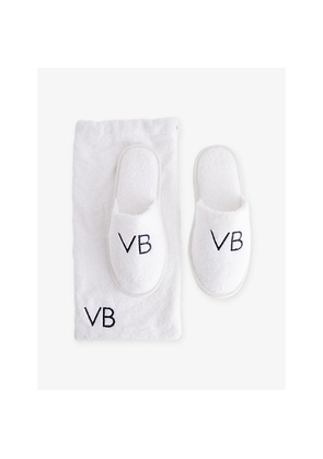Womens Victoria Beckham Vb Embroidered Cotton-Towelling Slippers