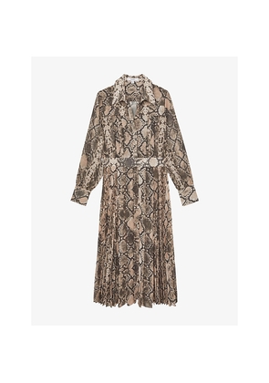 Womens Reiss Anneka Snake-Print Woven Midi Dress