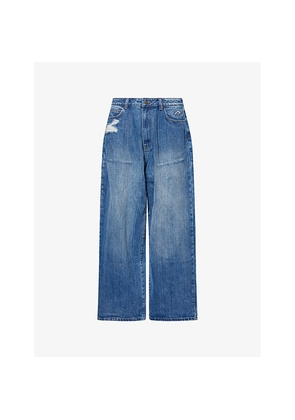 Mens Jaded London Tattoo-Print Distressed Denim Jeans