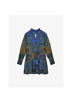 Womens Reiss Kaisley Belted Paisley-Print Woven Mini Dress