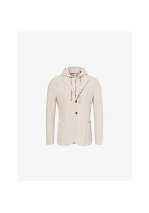 Mens Eleventy Three Roll Hooded Wool Jacket