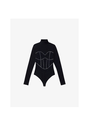 Womens Good American x Dolly's Joleans By Dolly Parton Crystal-Embellished Corset Stretch-Cotton Bodysuit