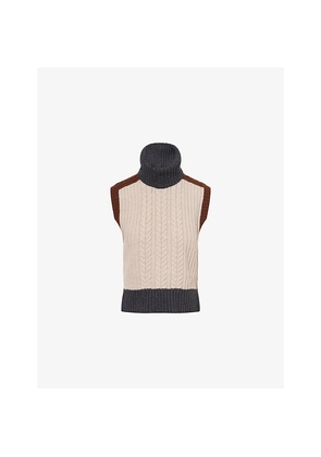 Womens Me And Em Cable-Knit Patched Wool and Cashmere Vest