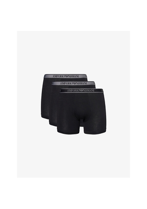 Mens Emporio Armani Branded Mid-Rise Pack Of Three Stretch-Cotton Boxers