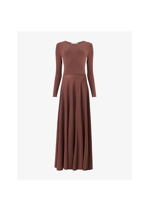Womens Leem Long-Sleeve Fit and Flare Knitted Maxi Dress