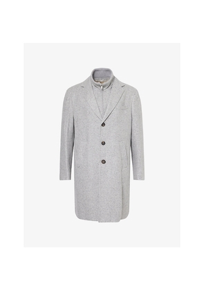 Mens Eleventy Bib Notched-Collar Cashmere-Silk Blend Overcoat