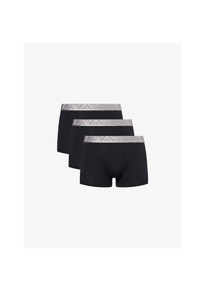 Mens Emporio Armani Branded Mid-Rise Pack Of Three Stretch-Cotton Trunks
