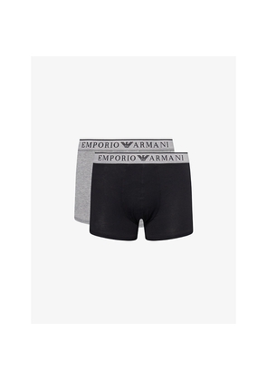 Mens Emporio Armani Branded Mid-Rise Pack Of Two Stretch-Cotton Trunks