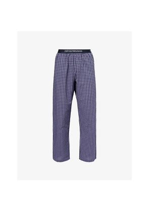 Mens Emporio Armani Branded-Waistband Checked Cotton Pyjama Bottoms