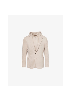 Mens Eleventy Cable-Knitted Removable-Bib Wool-Cashmere Blend Jacket