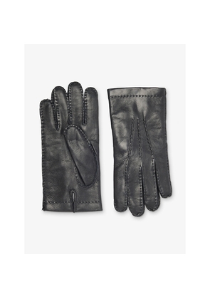 Mens Eleventy Stitch-Detail Leather Gloves