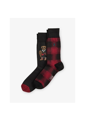Mens Polo Ralph Lauren Bear-Embroidered Pack-Of-Two Stretch Cotton-Blend Socks