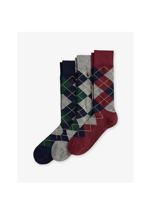 Mens Polo Ralph Lauren Logo-Embroidered Pack-Of-Three Stretch-Cotton Socks