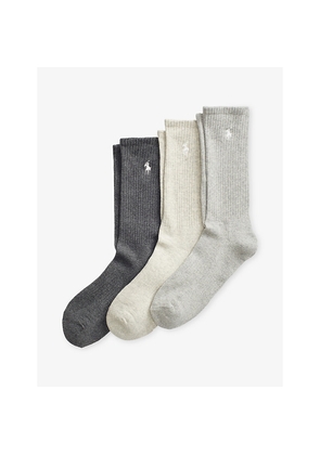 Mens Polo Ralph Lauren Logo-Embroidered Pack-Of-Three Stretch-Cotton Crew Socks