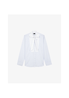 Womens The Kooples Pinstripe Tie-Neck Cotton Shirt