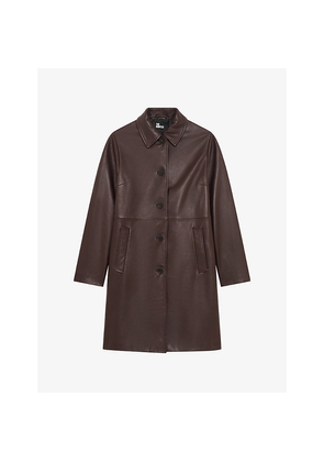 Womens The Kooples Collared Straight-Cut Leather Jacket