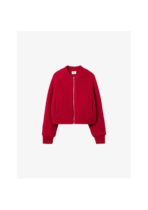 Womens Claudie Pierlot Short Ribbed-Knit Teddy Bomber Jacket