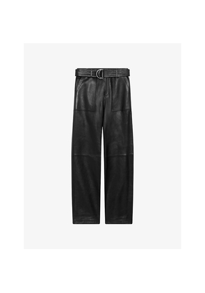 Womens The Kooples Belted Straight-Leg Leather Trousers