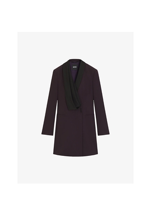 Womens Boss Tuxedo-Style Contrast-Lapel Wool Mini Dress
