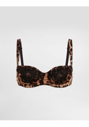 Dolce & Gabbana Leopard-print Satin Balconette Bra With Lace - Woman Underwear Animal Print Cotton 2b