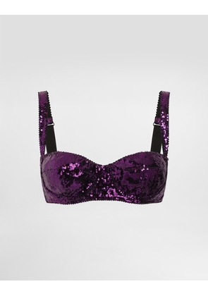 Dolce & Gabbana Balconette Bra With Micro-sequin Embroidery - Woman Underwear Fuchsia 1b