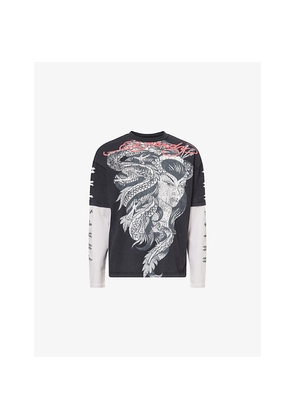 Mens Trapstar x Ed Hardy Medusa Long-Sleeves Cotton-Jersey T-Shirt