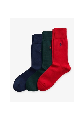 Mens Polo Ralph Lauren Logo-Embroidered Stretch Cotton-Blend Socks Pack Of Three