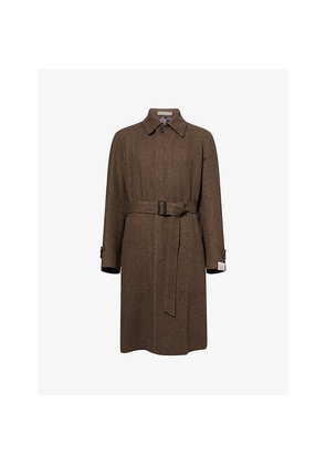 Mens Corneliani Herringbone Belted Cashmere Overcoat
