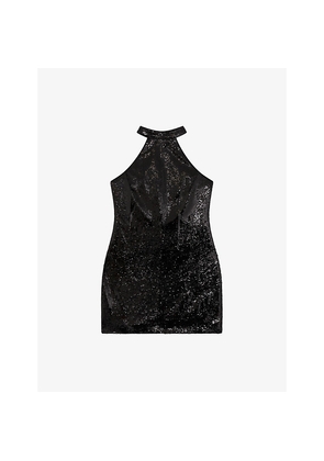 Womens The Kooples Halterneck Sequin-Embellished Mini Dress