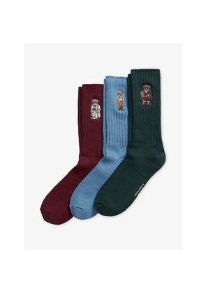 Mens Polo Ralph Lauren Bear Stretch Cotton-Blend Socks Gift Box Set Of Three