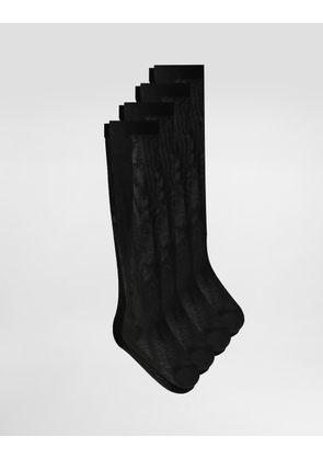 Dolce & Gabbana Three-pack Of Nylon Socks With Dg Logo - Woman Socks And Tights Black Onesize