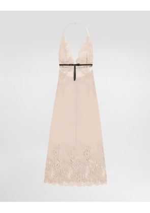 Dolce & Gabbana Georgette Slip Dress With Lace Details - Woman Underwear Beige 5